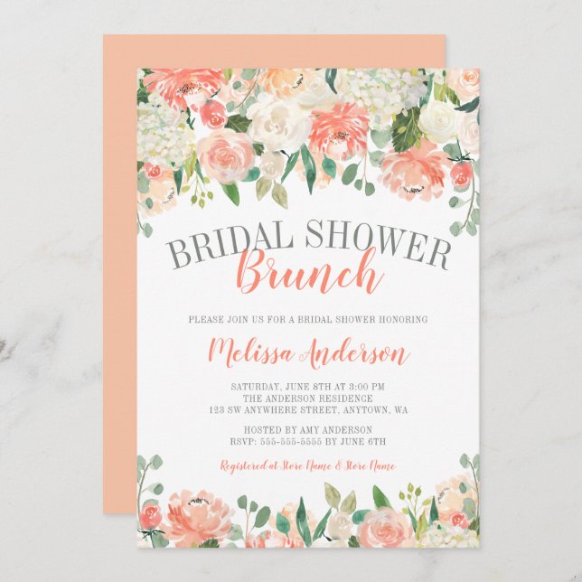 Pastel Watercolor Blume Brunch Brautparty Einladung (Vorne/Hinten)