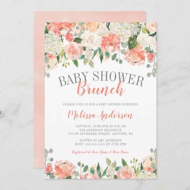 Pastel Watercolor Blume Brunch Kinderdusche einlad Einladung (Vorne/Hinten)