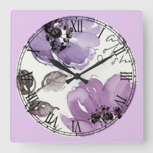 Pastel Watercolor Blume Frische Pastel Quadratische Wanduhr