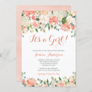 Pastel Watercolor Blume Girl Babydusche Einladung