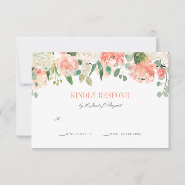 Pastel Watercolor Blume Hochzeitsszenario RSVP (Vorderseite)