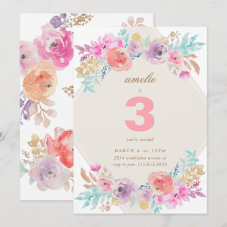 Pastel Watercolor Blume Kindergeburtstag Einladung