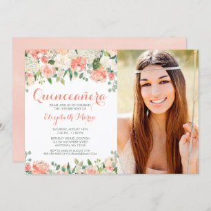 Pastel Watercolor Blume Quinceañera Foto Einladung