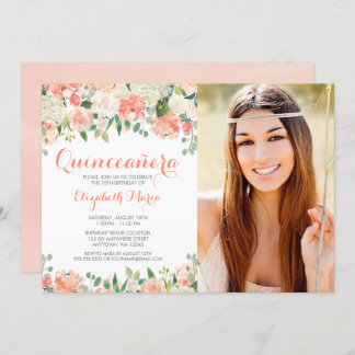 Pastel Watercolor Blume Quinceañera Foto Einladung