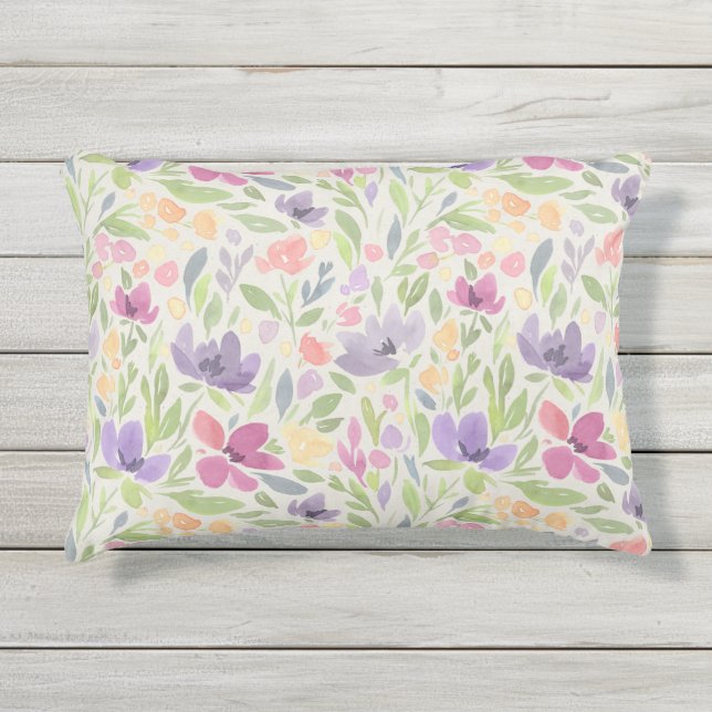 Pastel Watercolor Blumengarten Dekoration Kissen Für Draußen (Vorderseite)
