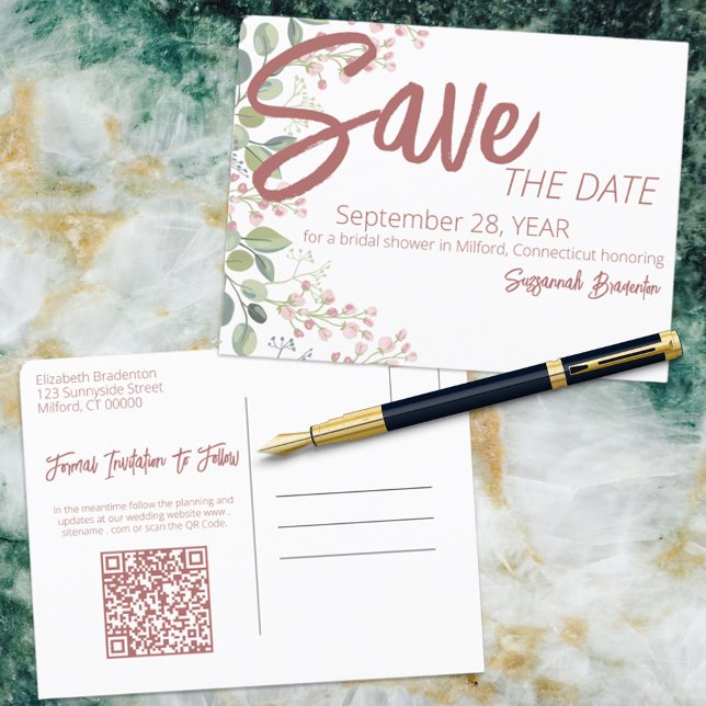 Pastel Watercolor Blumengestein Brautparty Ankündigungspostkarte (Von Creator hochgeladen)