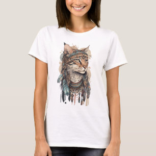 PASTEL WATERCOLOR BOHO CAT MIT FEATHERS T-Shirt