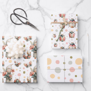 Pastel Watercolor Bugs Insect Muster Whimsical Geschenkpapier Set