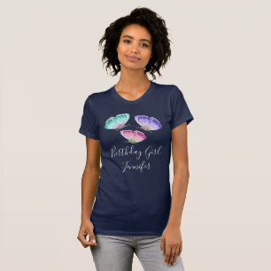Pastel Watercolor Butterflies Geburtstagsmädchen T-Shirt