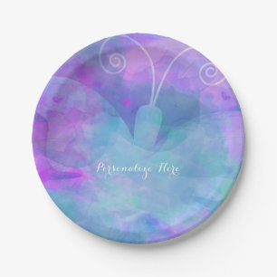 Pastel Watercolor Butterfly Personalisiertes Party Pappteller