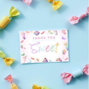 Pastel Watercolor Candy Wonderland Geburtstagspart Dankeskarte