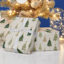 Pastel Watercolor Christmas Trees Wrapping Paper Geschenkpapier