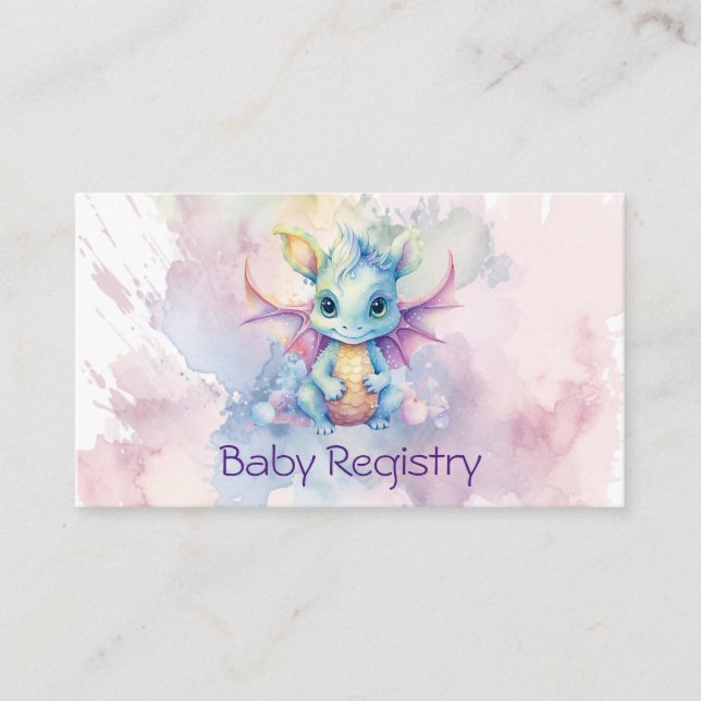 Pastel Watercolor Dragon Girl Baby Registry Begleitkarte (Vorderseite)