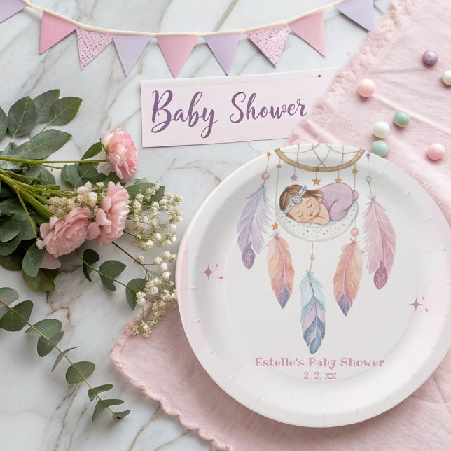 Pastel Watercolor Dreamcatcher Babydusche Pappteller (Von Creator hochgeladen)