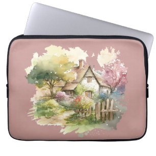 Pastel Watercolor Englische Hütte Laptopschutzhülle