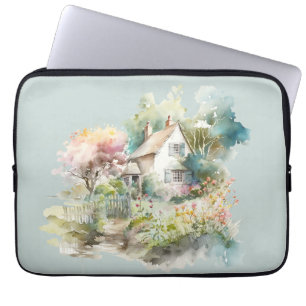 Pastel Watercolor Englische Hütte Laptopschutzhülle