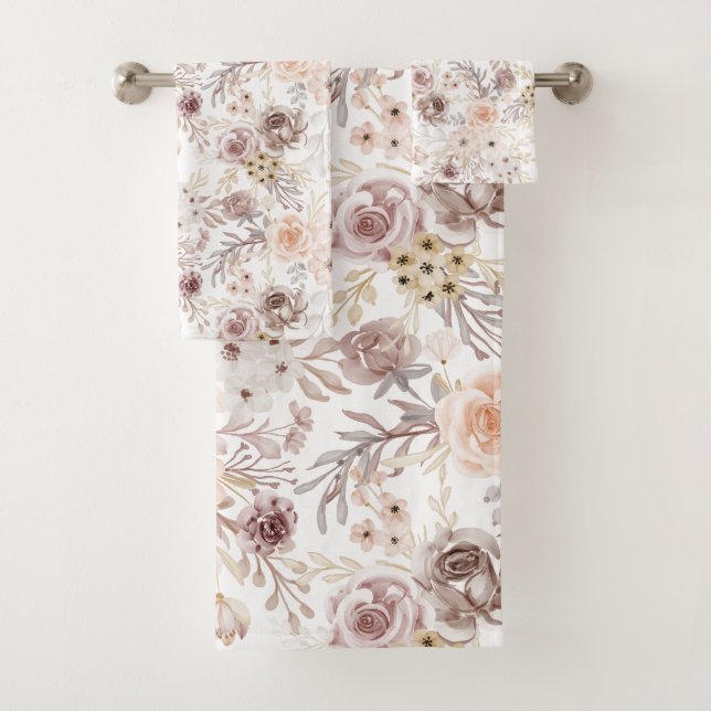 Pastel Watercolor Farbige Rose Badhandtuch Set (Insitu)