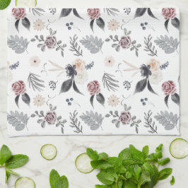 Pastel Watercolor Farbige Rose Grau Blätter Geschirrtuch