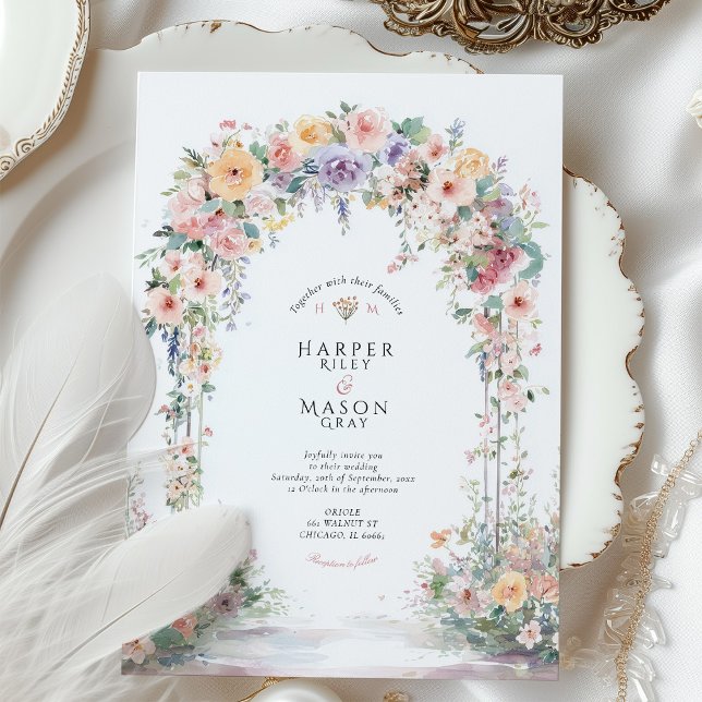 Pastel Watercolor Floral Arch Wedding Einladung (Von Creator hochgeladen)