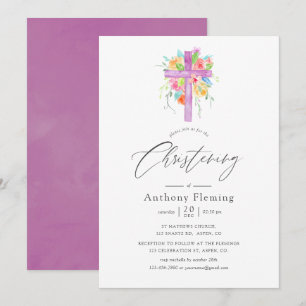 Pastel Watercolor Floral Baby Christening Einladung
