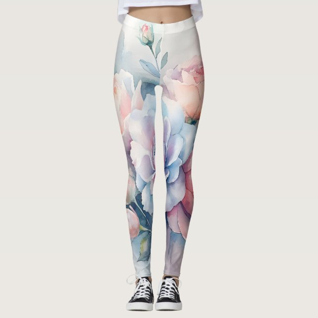 Pastel Watercolor Floral Leggings (Vorderseite)