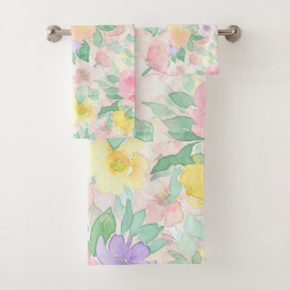 Pastel Watercolor Floral Pattern – Soft Spring  Badhandtuch Set
