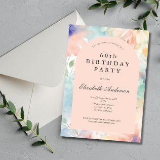 Pastel Watercolor Floral Pink Moderne 60. Geburtst Einladung