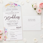 Pastel Watercolor Floral Wedding All In One Einladung<br><div class="desc">Diese preisgünstigen Pastel Floral Wedding Einladungen sind mit einer durchlöcherten,  gelochten UAWG-Postkarte gestaltet. Falten Sie einfach jede Karte in die umrissene Form und dann Siegel und Senden - für den Versand ist kein Umschlag erforderlich.</div>