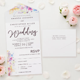 Pastel Watercolor Floral Wedding All In One Einladung