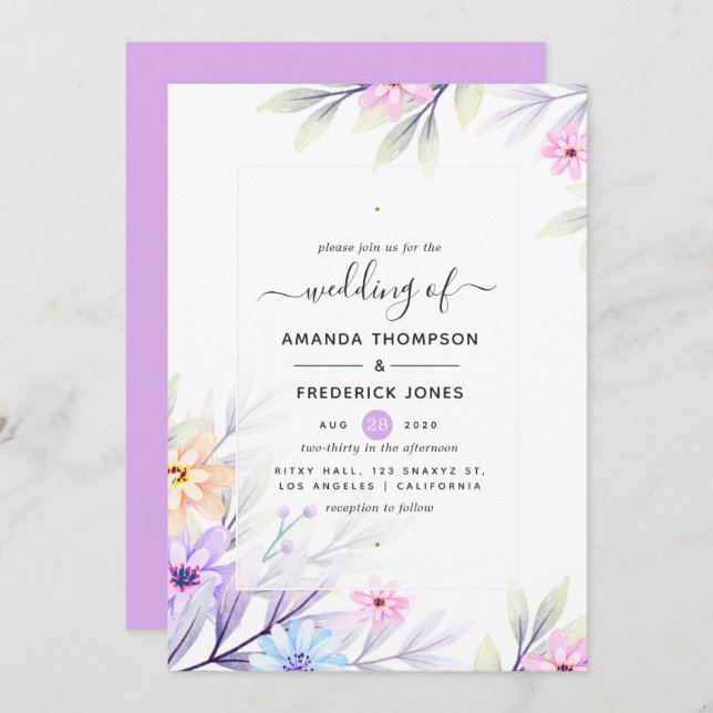Pastel Watercolor Floral Wedding Einladung (Vorne/Hinten)
