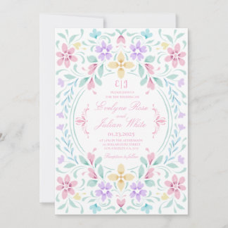 Pastel Watercolor Floral Wedding Einladung