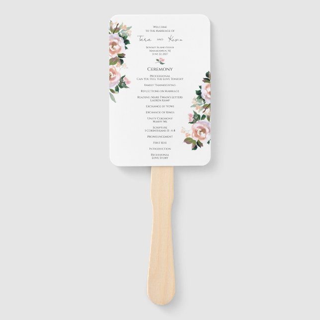 Pastel Watercolor Floral Wedding Program Fan Fächer (Vorderseite)