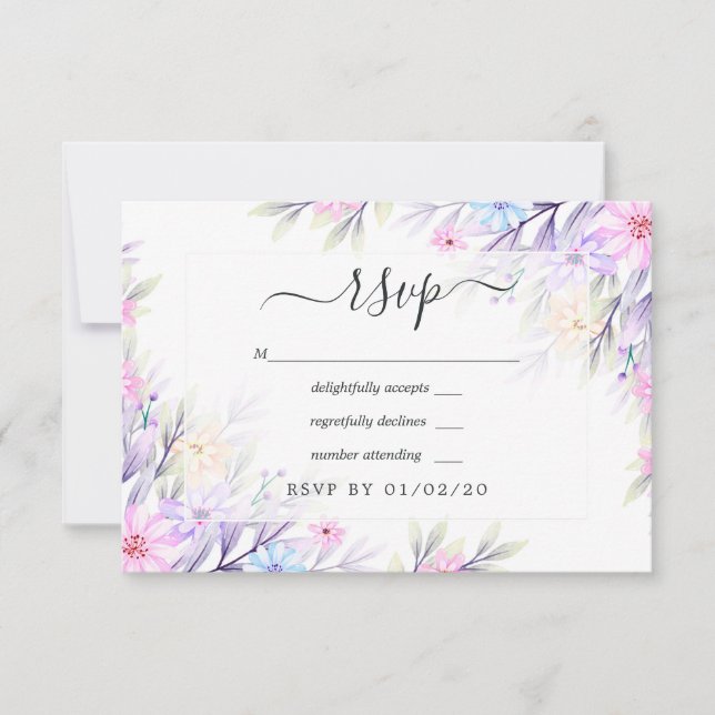 Pastel Watercolor Floral Wedding RSVP Karte (Vorderseite)