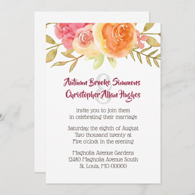 Pastel Watercolor Florals Hochzeit Einladung (Vorne/Hinten)