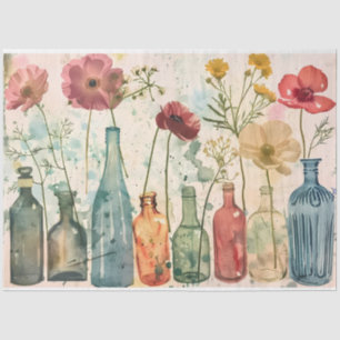 Pastel Watercolor Florals in Flaschen Decoupage Seidenpapier