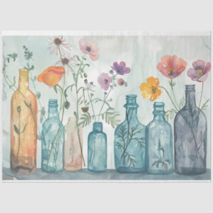 Pastel Watercolor Florals in Flaschen Decoupage Seidenpapier