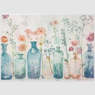 Pastel Watercolor Florals in Flaschen Decoupage Seidenpapier