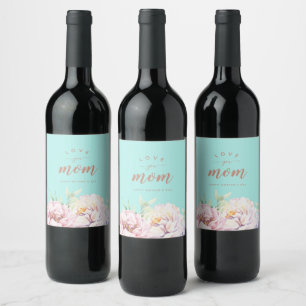 Pastel Watercolor Florals   Liebe Sie Mama Wein La Weinetikett