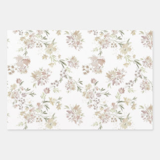 Pastel Watercolor flowers Wrapping Paper of 3 Geschenkpapier Set