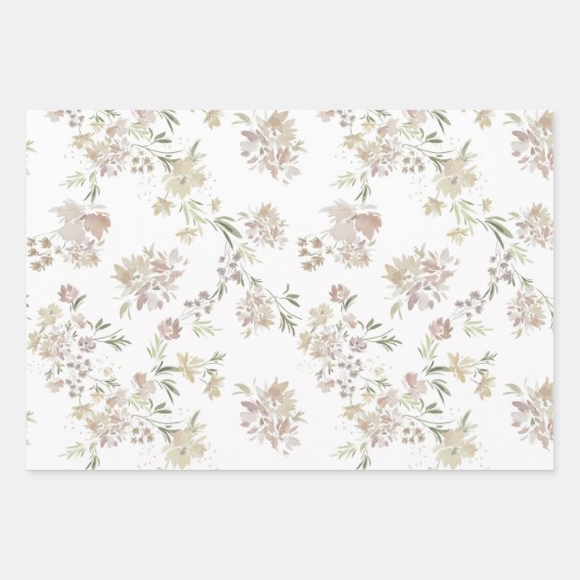 Pastel Watercolor flowers Wrapping Paper of 3 Geschenkpapier Set (Vorderseite)