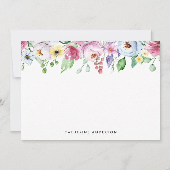 Pastel Watercolor Frühlingsblumen Blumenstrauß Mitteilungskarte (Vorderseite)