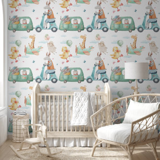 Pastel Watercolor Giraffe Airplane Nursery Tapete