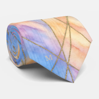 Pastel Watercolor Gold Akzente Linien Seidenmonogr Krawatte