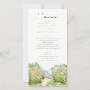 Pastel Watercolor Hütte Garden Wedding Menu Card Dankeskarte