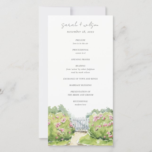 Pastel Watercolor Hütte Garden Wedding Program Dankeskarte (Vorderseite)