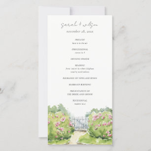 Pastel Watercolor Hütte Garden Wedding Program Dankeskarte