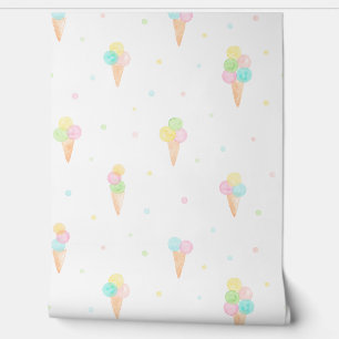 Pastel Watercolor Icecream cones and dots white Tapete