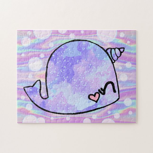 Pastel Watercolor Iridescent Narwhal Jigsaw Puzzle (Horizontal)