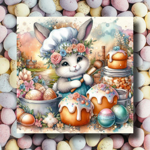 Pastel Watercolor Koch Bunny Osterfest Leckereien Feiertagskarte