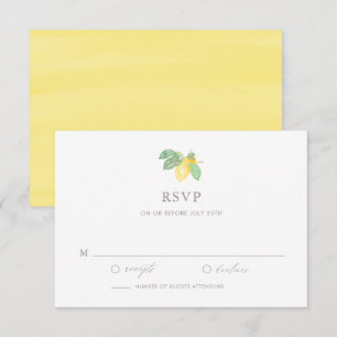 Pastel Watercolor Lemon Tree Summer Wedding RSVP Karte